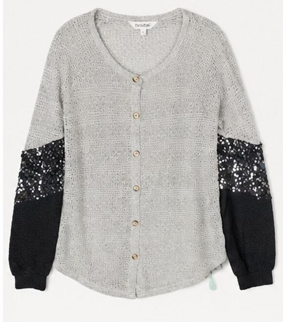 DAVI & DANI Sweaters - Davi & Dani Gray Cardigan with Black Sequin Sleeve Detail Large NWT